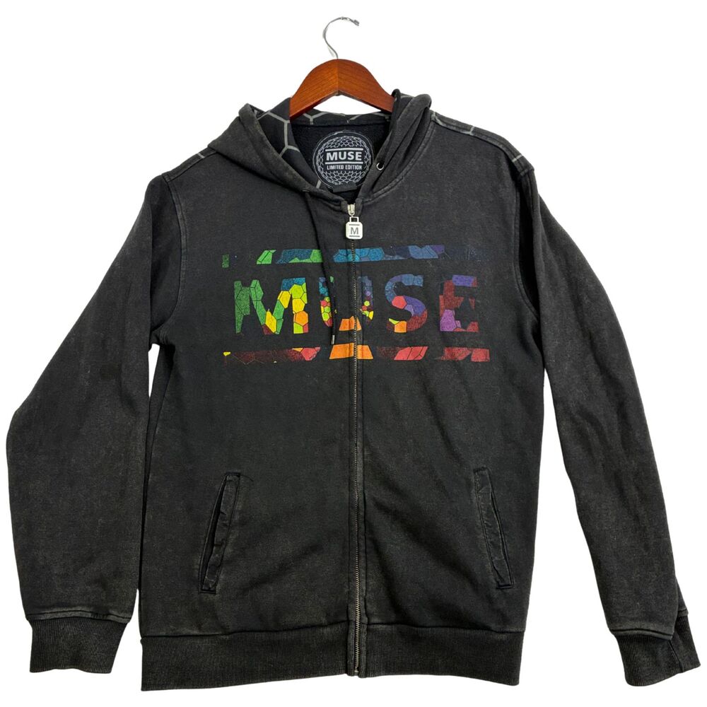Muse Limited Edition Full Zip Hoodie Mens Black Multicolor Graphic Cotton Blend